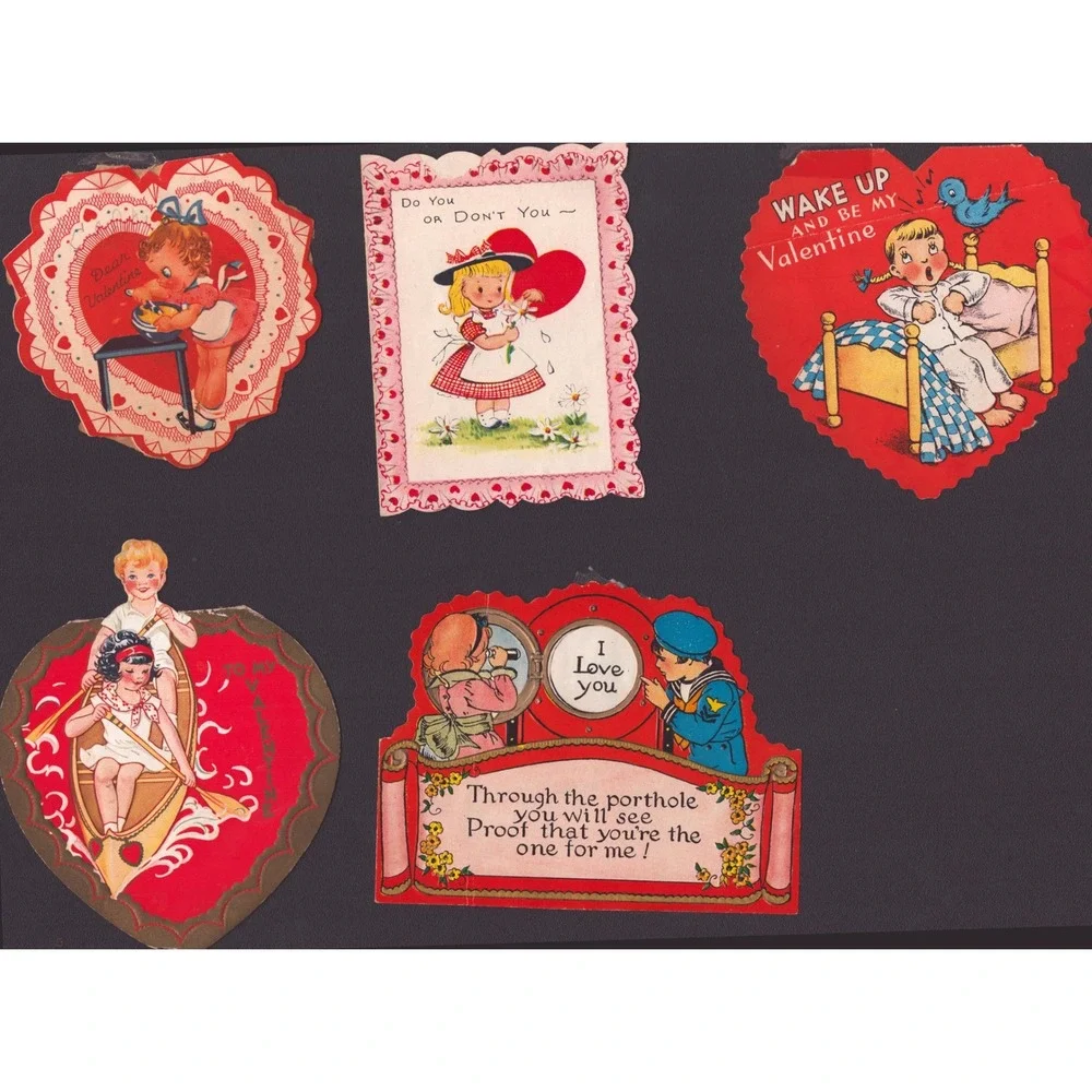 5 Vtg 1930s 1940s Valentine Die Cut Cards Scrapbook Ephemera Lot Sailor Heart